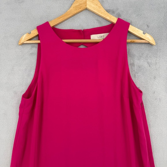 Loft Womens Pink Sleeveless Ruffle Hem Cutout Back Shift Dress Size 10 NEW - Picture 3 of 13